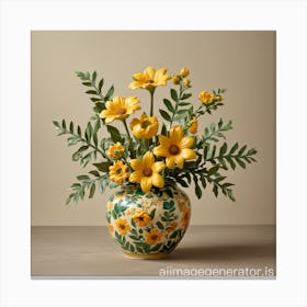 Yellow Flowers In A Vase 1 Canvas Print