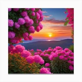 Pink Flowers Sunset Read Shade Flowers Blue Sky Beautiful Location Sunset View Wall 1 Canvas Print