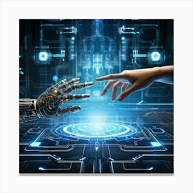 Abstract Concept Art Depicting A Fusion Of Humanity And Artificial Intelligence Where A Human Finge (3) Canvas Print