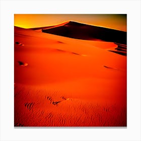 A Windswept Desert Dune Its Ridges Casting Dramatic Shadows In The Fiery Setting Sun (1) Canvas Print