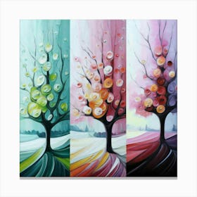 Three different palettes each containing cherries in spring, winter and fall 7 Canvas Print