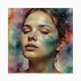 Watercolor Portrait Of A Young Woman Canvas Print