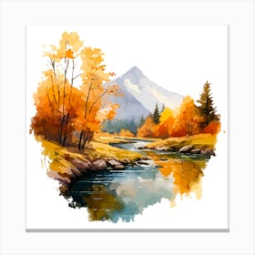 Autumn Landscape Watercolor Painting Canvas Print