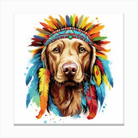 Golden Retriever Indian Headdress Canvas Print