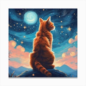 cat looking at the moon 1 Canvas Print