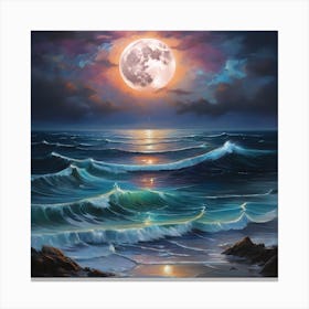 Full Moon Over The Ocean 3 Canvas Print