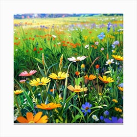 Anime Xl Multicolored Wildflowers Watercolor 002 Canvas Print