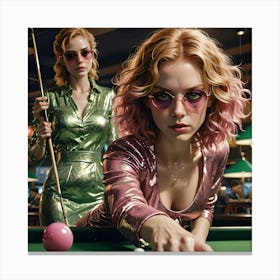 Two Women Playing Pool Canvas Print