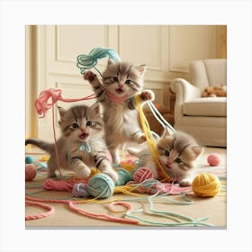 Adorable kittens playing together in a cozy room 2 Canvas Print