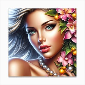 Beautiful Girl With Flowers 9 Canvas Print