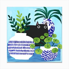 Cat In Pots Canvas Print