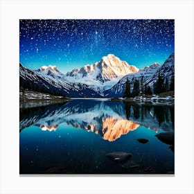 Firefly Snow Capped Mountains Reflecting In A Starry Lake 40171 (2) Canvas Print