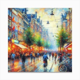 Amsterdam S Bustling Streets Alive With Colorful Impressionistic Strokes, Style Impressionist Canvas Print