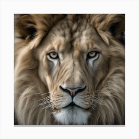 A Close Up Of A Majestic Lion, Capturing Its Intense Gaze And Powerful Presence Canvas Print