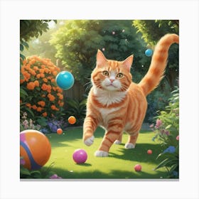 Cat Playing With Balls Canvas Print