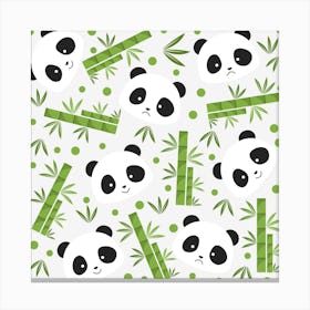 Panda Bear Green Bamboo Canvas Print