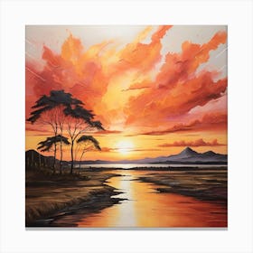 Sunset Over The River \ Acrylic colours 1 Canvas Print