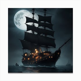 Pirate Ship At Night Canvas Print