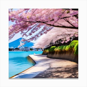 Cherry Blossoms On The River Canvas Print