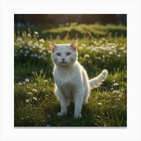 White Cat In The Meadow Canvas Print