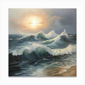 Waves At Sunset Canvas Print