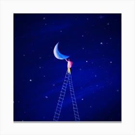 person On A Ladder To The Moon Canvas Print