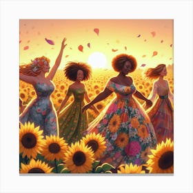 Women In Sunflowers Canvas Print