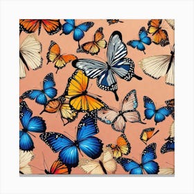 Butterflies On A Pink Background 1 Canvas Print