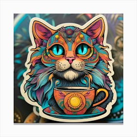 Cat In A Cup Whimsical Psychedelic Bohemian Enlightenment Print 4 Canvas Print