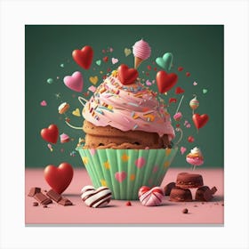 Cupcakes And Hearts Canvas Print