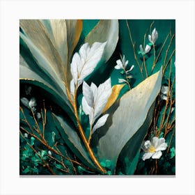 Gold And White Leaves Canvas Print