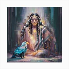 Indian Woman And Eagle Canvas Print