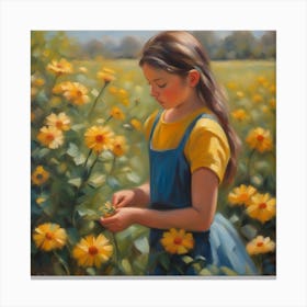 An Impresionist Oil Painting Of A Girl Plucking Th Canvas Print