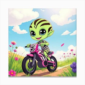 Alien Girl Riding A Motorcycle Canvas Print