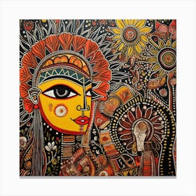 Indian Woman Expressionism Painting, Acrylic On Canvas, Brown Color Canvas Print