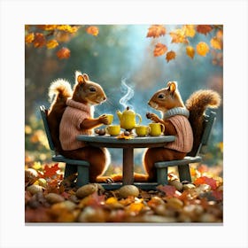 Two Squirrels Having Tea Canvas Print