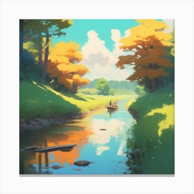 Peaceful Countryside River Acrylic Painting Trending On Pixiv Fanbox Palette Knife And Brush Stro (7) Canvas Print