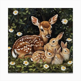 Fawn And Rabbits Fairycore Painting 3 Canvas Print