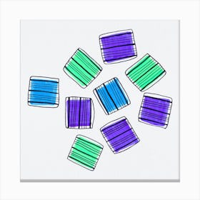 Mint Blue Lavender Striped Squares Canvas Print