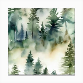 Appalachian Mountains of Misty Pines Watercolor Print of Evergreen Forest..368 Canvas Print