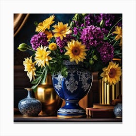 Blue Vase With Flowers 6 Canvas Print