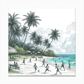 Soccer On The Beach Canvas Print