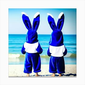 Blue bunny friends on beach  Canvas Print