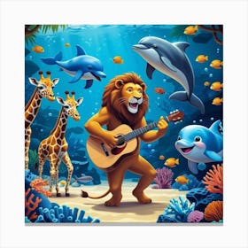 Lion And Dolphins Canvas Print