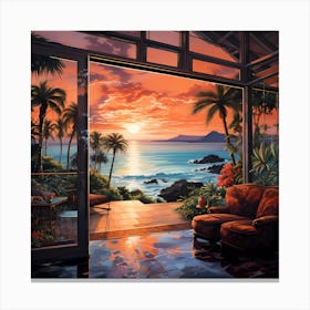 Caribbean Sunset Haven: Watercolour Magic Canvas Print