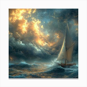 Sailboat In Stormy Sea Canvas Print
