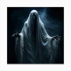 Ghostly Figure Draped In A Shroud Like Veil Hands Reaching Out As If For Help Eyes Wide With Blind (3) Canvas Print