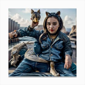 Portrait Of A Woman With A Dog Canvas Print