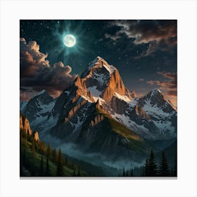 Mountain Landscape At Night Canvas Print