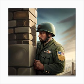 Soldier Leaning Against A Wall Canvas Print
